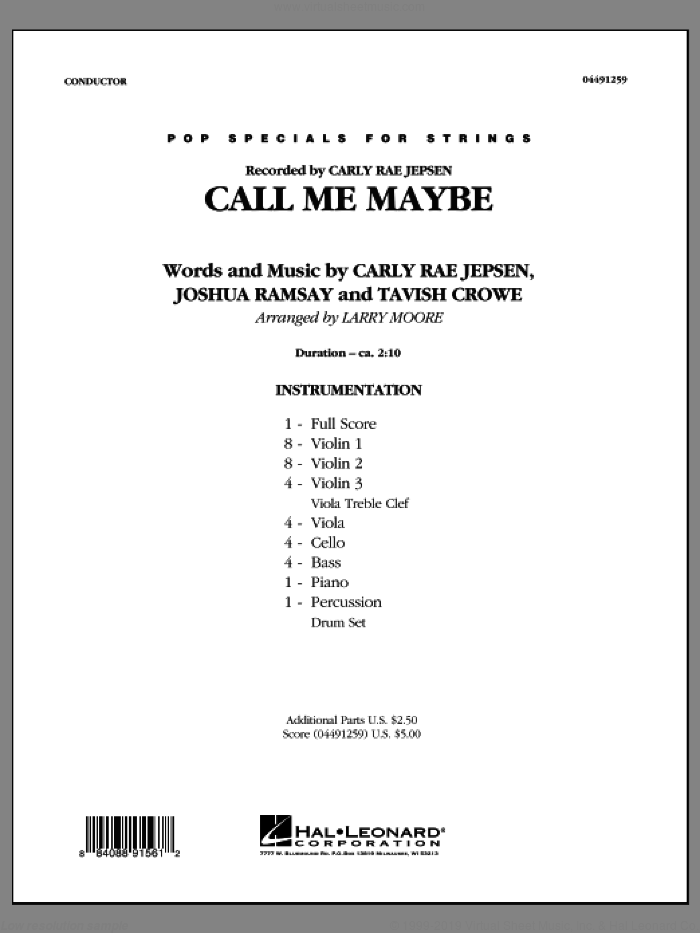 Call Me Maybe (COMPLETE) sheet music for orchestra by Larry Moore and Carly Rae Jepsen, intermediate skill level