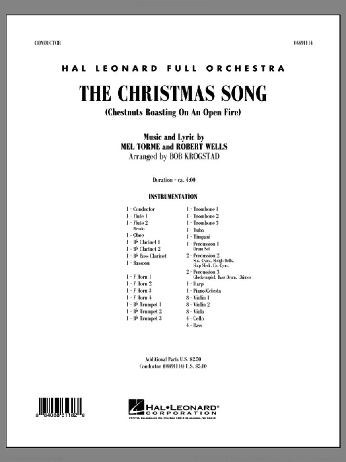 The Christmas Song (Chestnuts Roasting on an Open Fire) (COMPLETE) sheet music for full orchestra by Mel Torme and Bob Krogstad, intermediate skill level