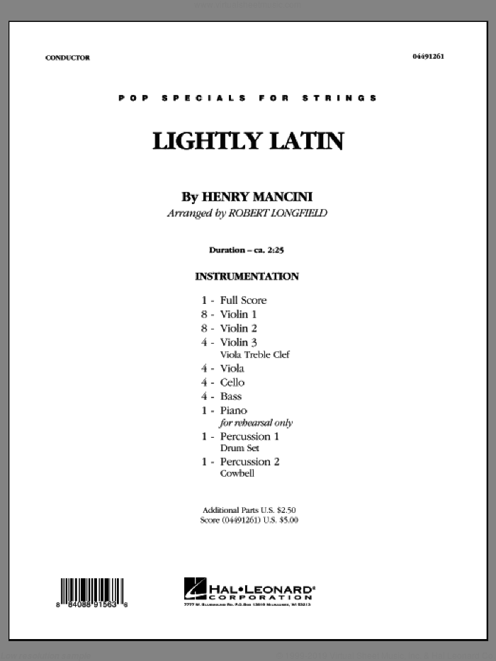 Lightly Latin (COMPLETE) sheet music for orchestra by Henry Mancini and Robert Longfield, intermediate skill level