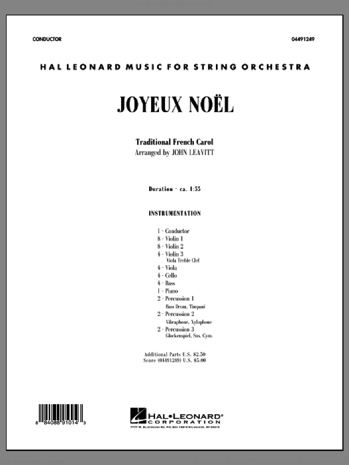 Joyeux Noel (COMPLETE) sheet music for orchestra by John Leavitt, intermediate skill level