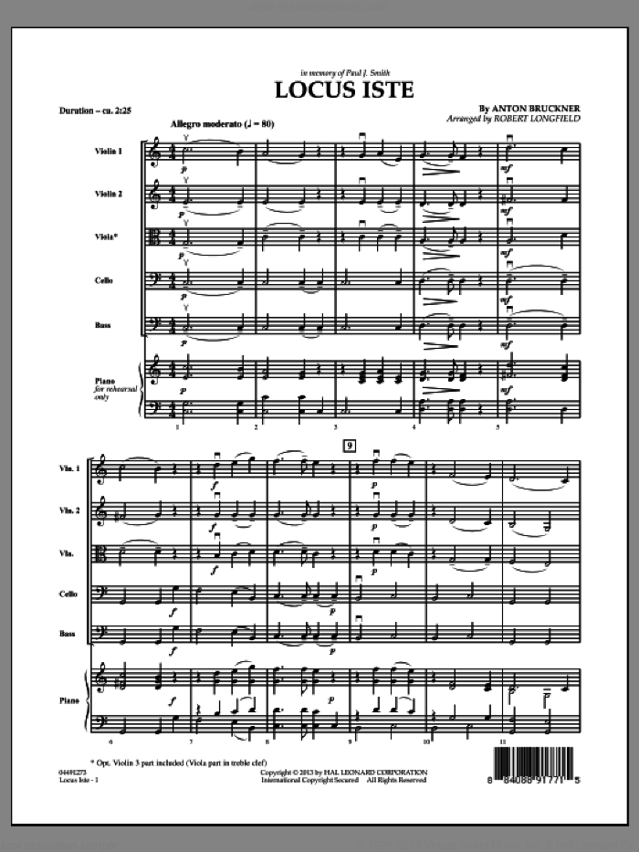 Locus Iste (COMPLETE) sheet music for orchestra by Anton Bruckner and Robert Longfield, classical score, intermediate skill level