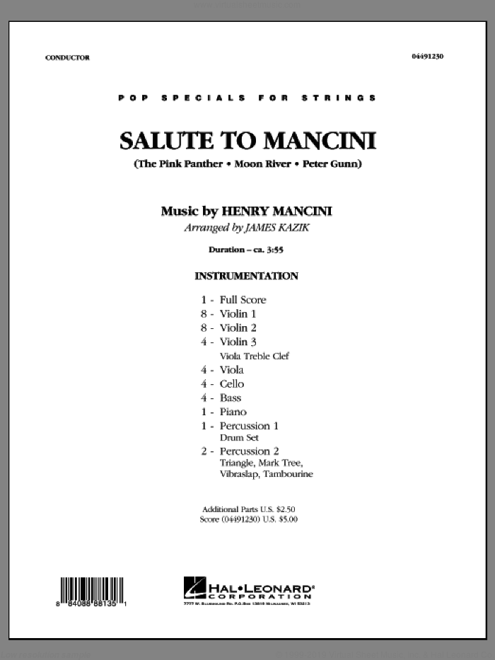 Salute to Mancini (COMPLETE) sheet music for orchestra by Henry Mancini and James Kazik, intermediate skill level