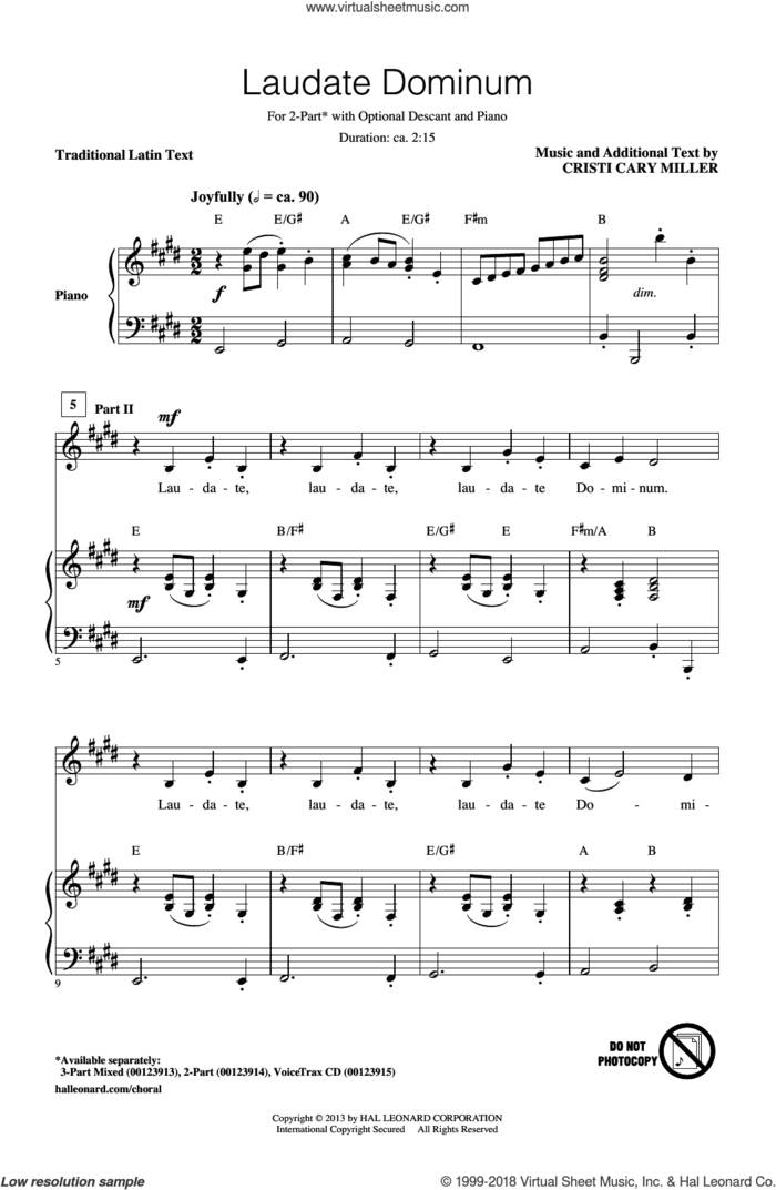 Laudate Dominum sheet music for choir (2-Part) by Cristi Cary Miller, intermediate duet