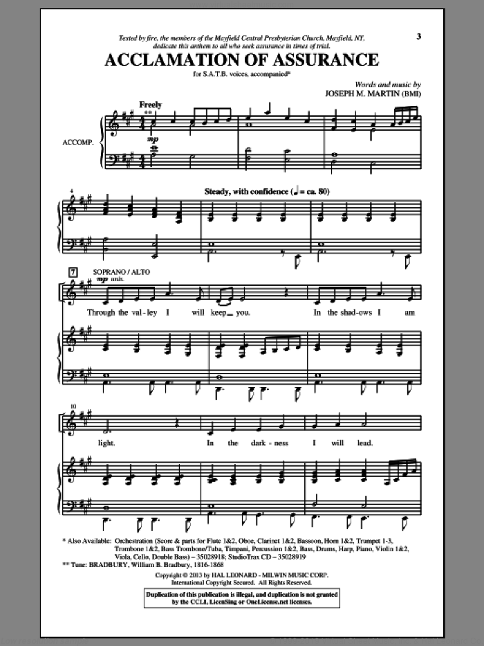 Acclamation Of Assurance sheet music for choir (SATB: soprano, alto, tenor, bass) by Joseph M. Martin, intermediate skill level