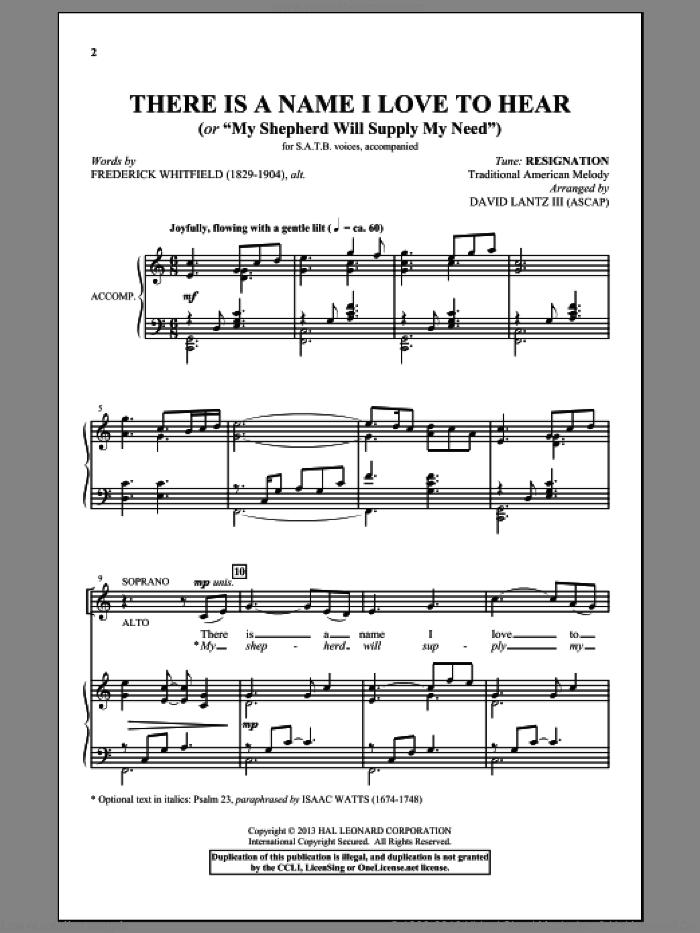 There Is A Name I Love To Hear sheet music for choir (SATB: soprano, alto, tenor, bass) by David Lantz, intermediate skill level