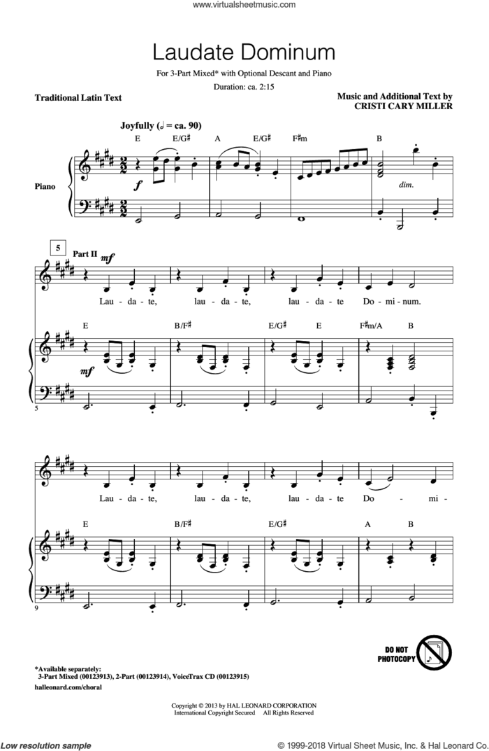 Laudate Dominum sheet music for choir (3-Part Mixed) by Cristi Cary Miller, intermediate skill level