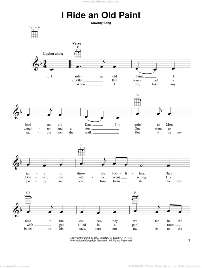 I Ride An Old Paint (from The Daily Ukulele) sheet music for ukulele, intermediate skill level