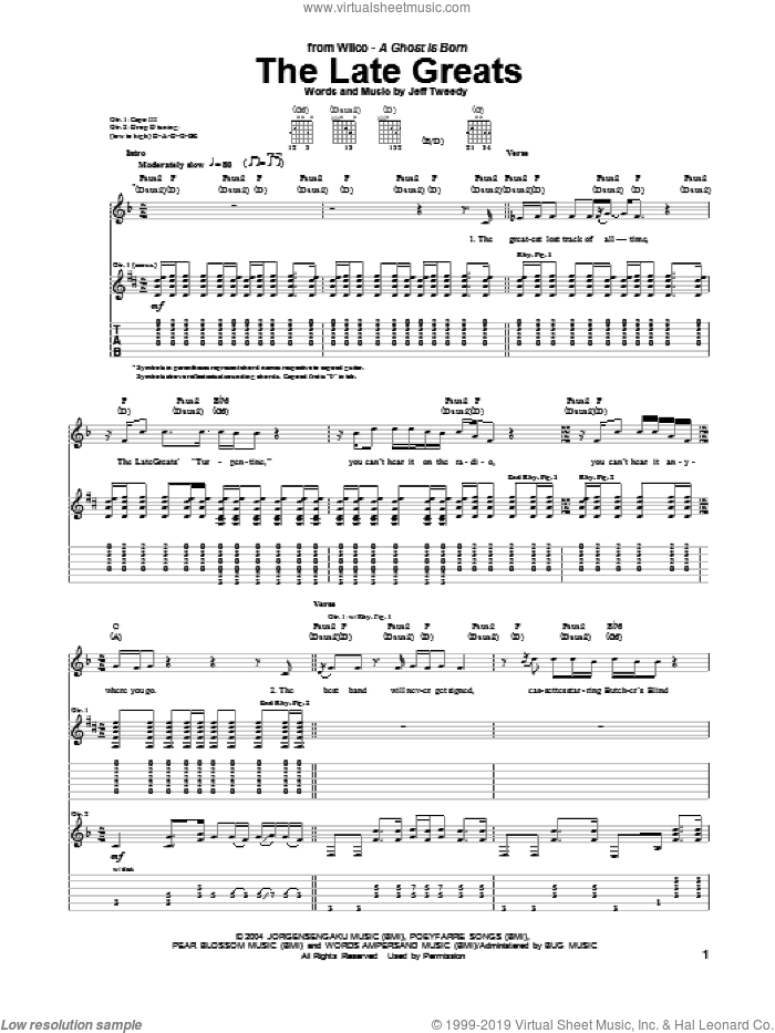 The Late Greats sheet music for guitar (tablature) by Wilco, intermediate skill level