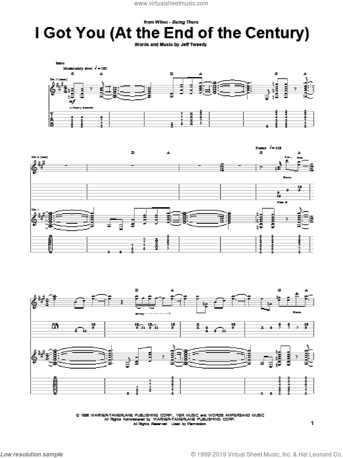 I Got You (At The End Of The Century) sheet music for guitar (tablature) by Wilco, intermediate skill level