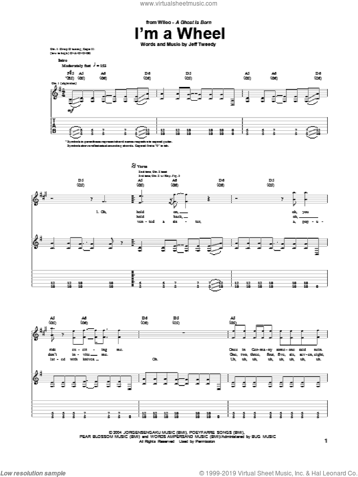 I'm A Wheel sheet music for guitar (tablature) by Wilco, intermediate skill level