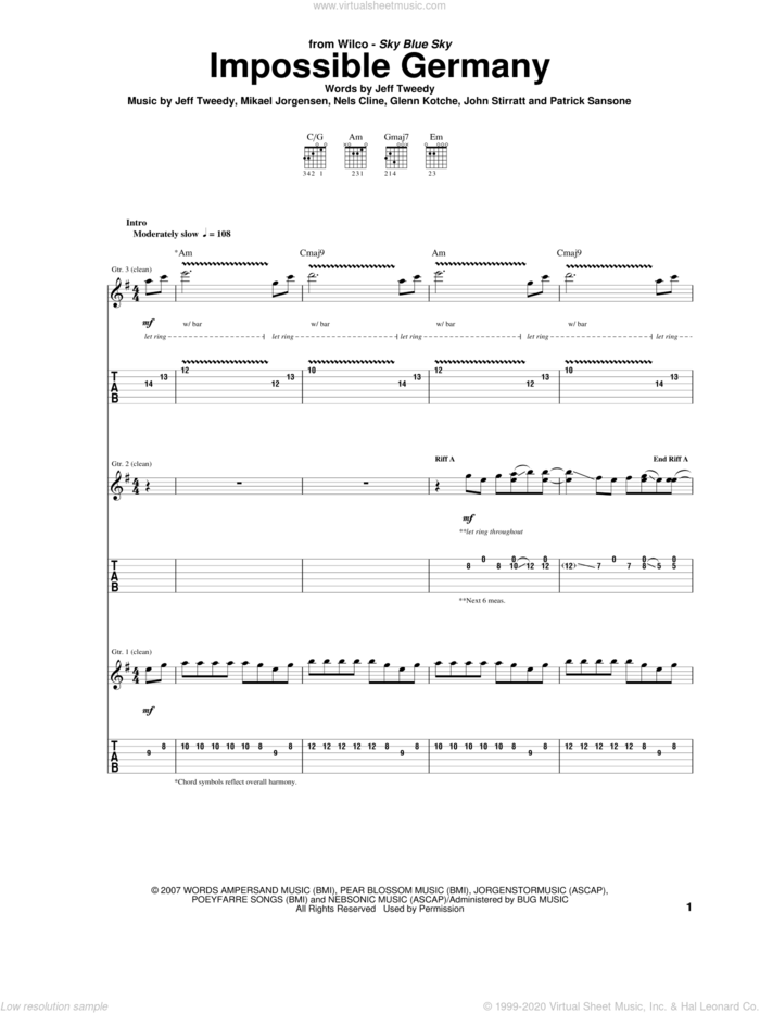 Impossible Germany sheet music for guitar (tablature) by Wilco, intermediate skill level