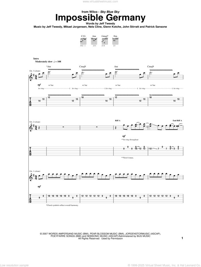 Impossible Germany sheet music for guitar (tablature) by Wilco, intermediate skill level