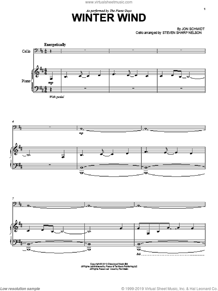 Winter Wind sheet music for cello and piano by The Piano Guys, intermediate skill level