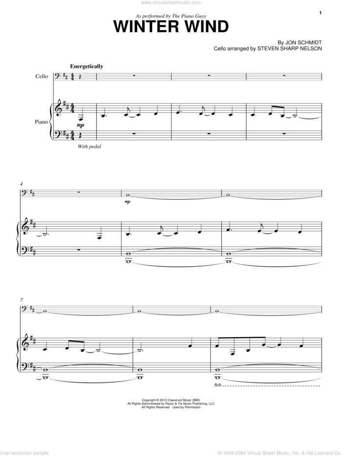 Winter Wind sheet music for cello and piano by The Piano Guys, intermediate skill level