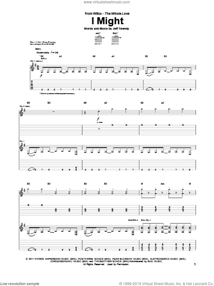 I Might sheet music for guitar (tablature) by Wilco, intermediate skill level