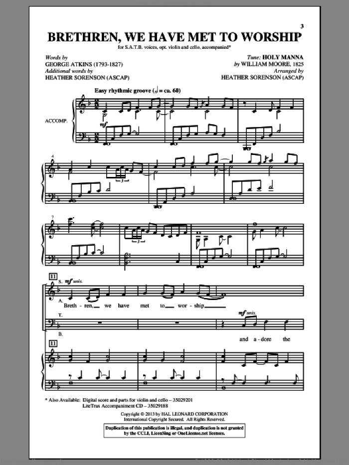 Brethren, We Have Met To Worship sheet music for choir (SATB: soprano, alto, tenor, bass) by Heather Sorenson, intermediate skill level