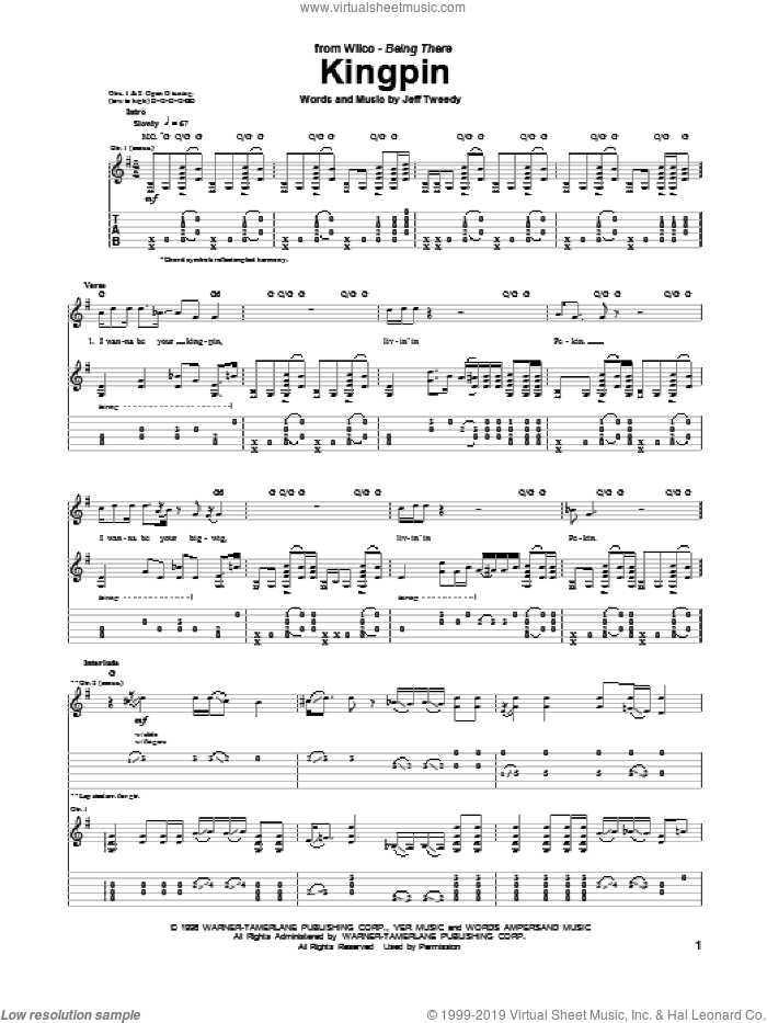 Kingpin sheet music for guitar (tablature) by Wilco, intermediate skill level