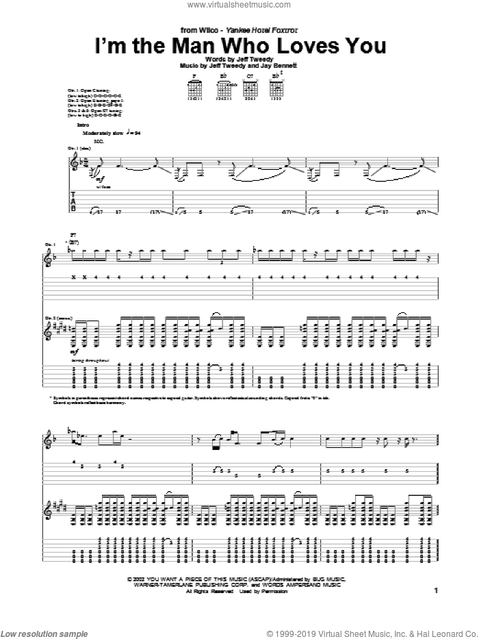 I'm The Man Who Loves You sheet music for guitar (tablature) by Wilco, intermediate skill level