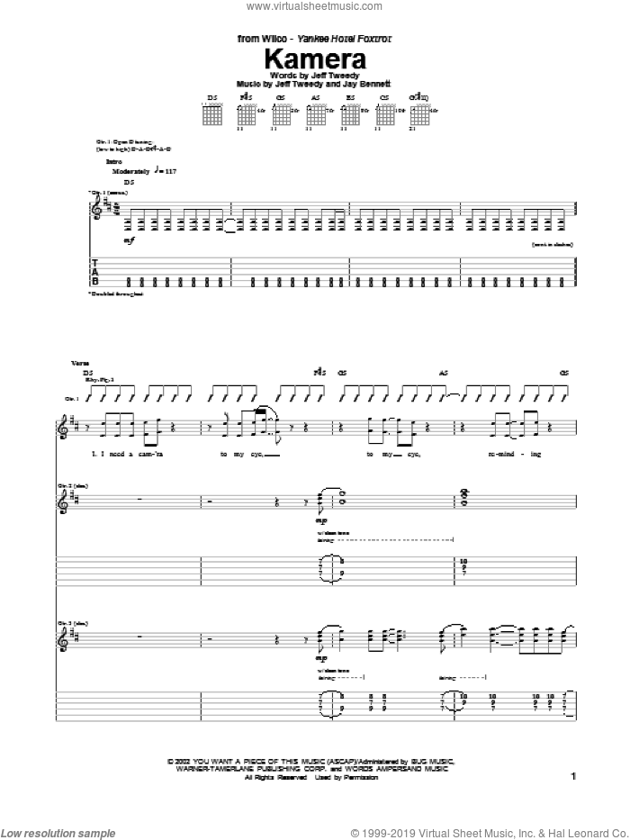 Kamera sheet music for guitar (tablature) by Wilco, intermediate skill level