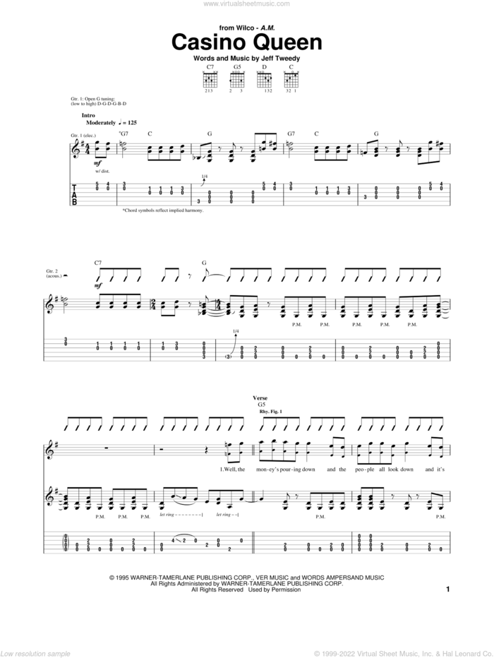 Casino Queen sheet music for guitar (tablature) by Wilco, intermediate skill level