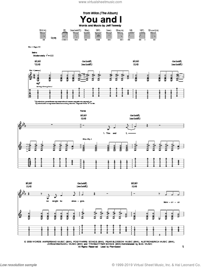 You And I sheet music for guitar (tablature) by Wilco, intermediate skill level