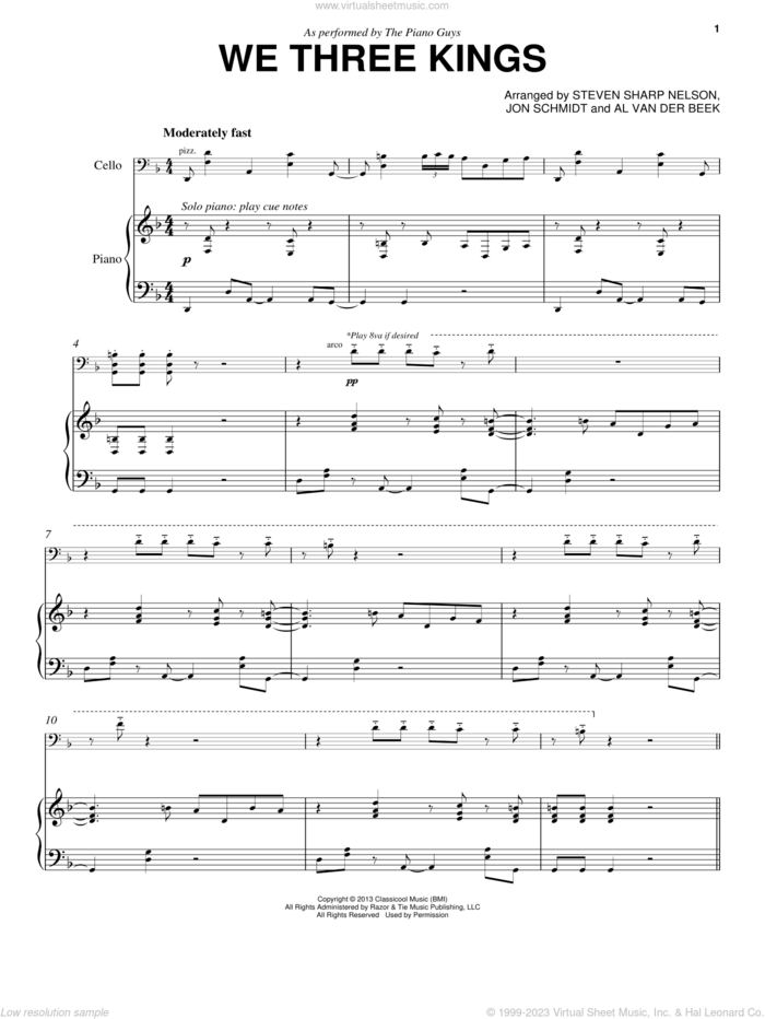 We Three Kings sheet music for cello and piano by The Piano Guys, intermediate skill level