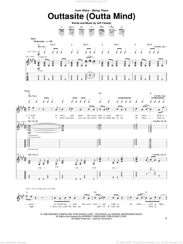 Outtasite (Outta Mind) sheet music for guitar (tablature) by Wilco, intermediate skill level