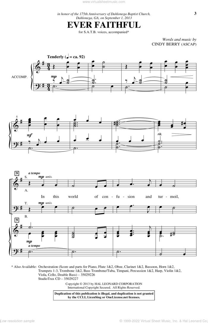 Ever Faithful sheet music for choir (SATB: soprano, alto, tenor, bass) by Cindy Berry, intermediate skill level