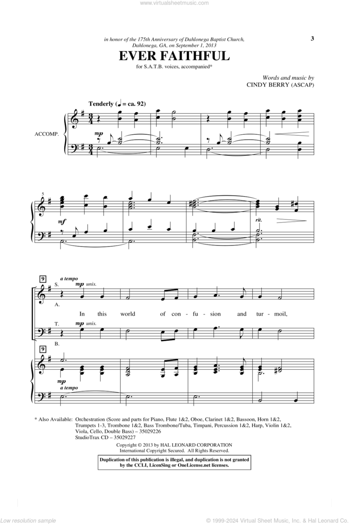 Ever Faithful sheet music for choir (SATB: soprano, alto, tenor, bass) by Cindy Berry, intermediate skill level