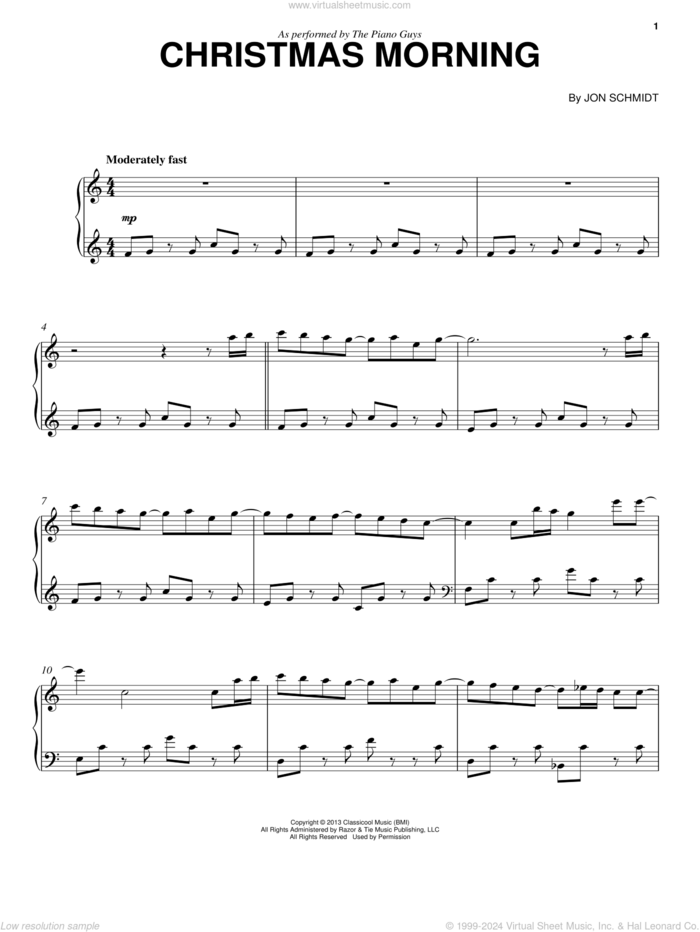 Christmas Morning sheet music for piano solo by The Piano Guys, intermediate skill level