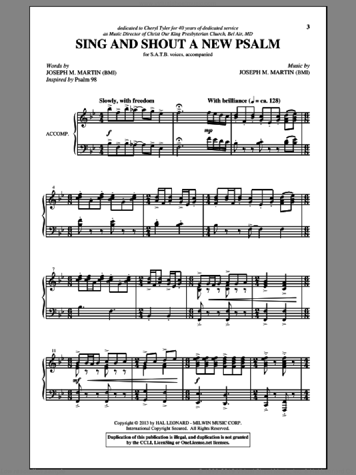 Sing And Shout A New Psalm sheet music for choir (SATB: soprano, alto, tenor, bass) by Joseph M. Martin, intermediate skill level