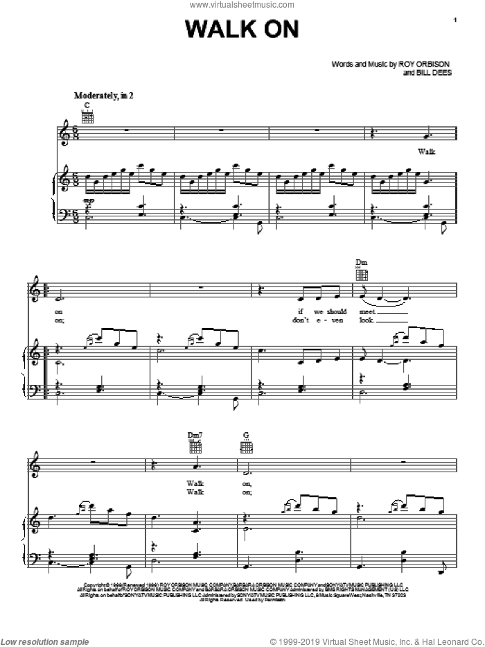 Walk On sheet music for voice, piano or guitar by Roy Orbison, intermediate skill level