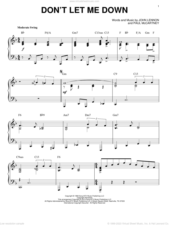 Don't Let Me Down [Jazz version] (arr. Brent Edstrom) sheet music for piano solo by The Beatles, John Lennon and Paul McCartney, intermediate skill level