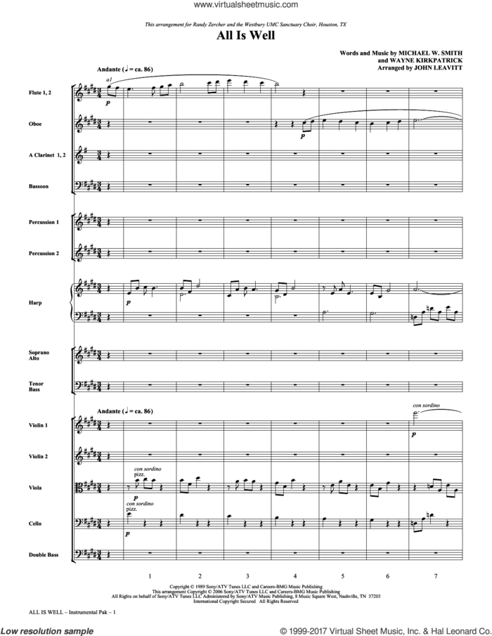 All Is Well (complete set of parts) sheet music for orchestra/band (chamber ensemble) by John Leavitt, Michael W. Smith and Wayne Kirkpatrick, intermediate skill level