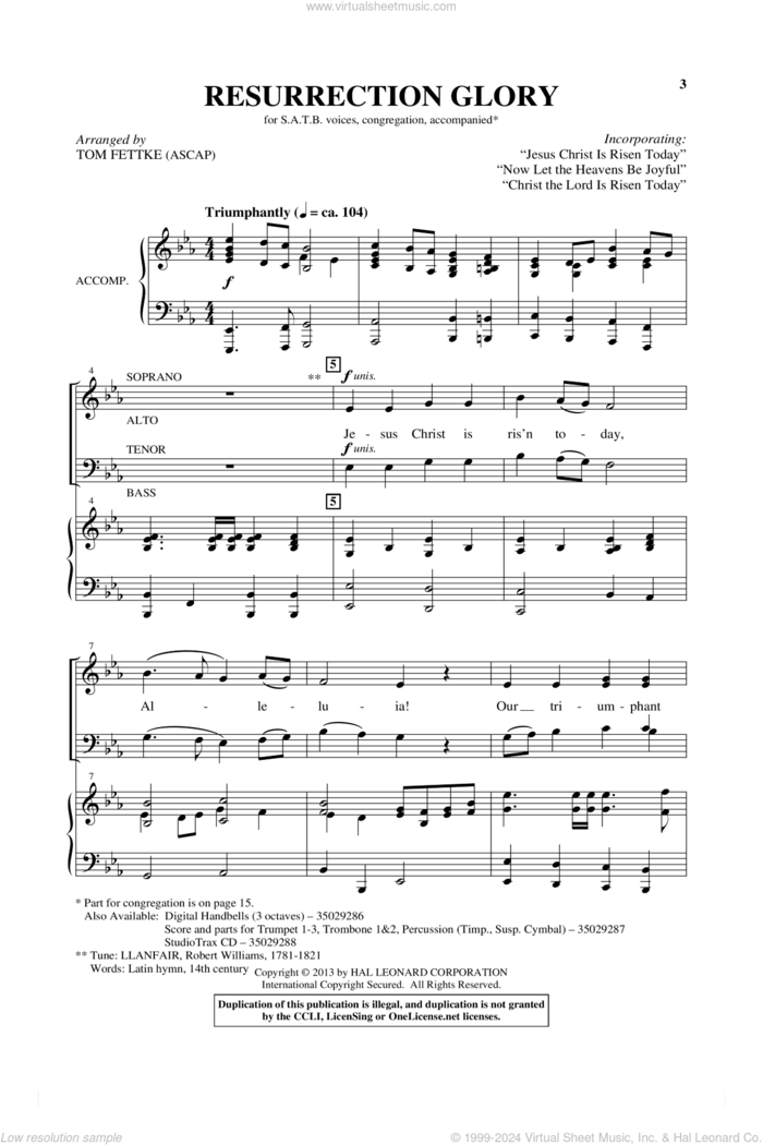 Jesus Christ Is Risen Today sheet music for choir (SATB: soprano, alto, tenor, bass) by Tom Fettke, intermediate skill level