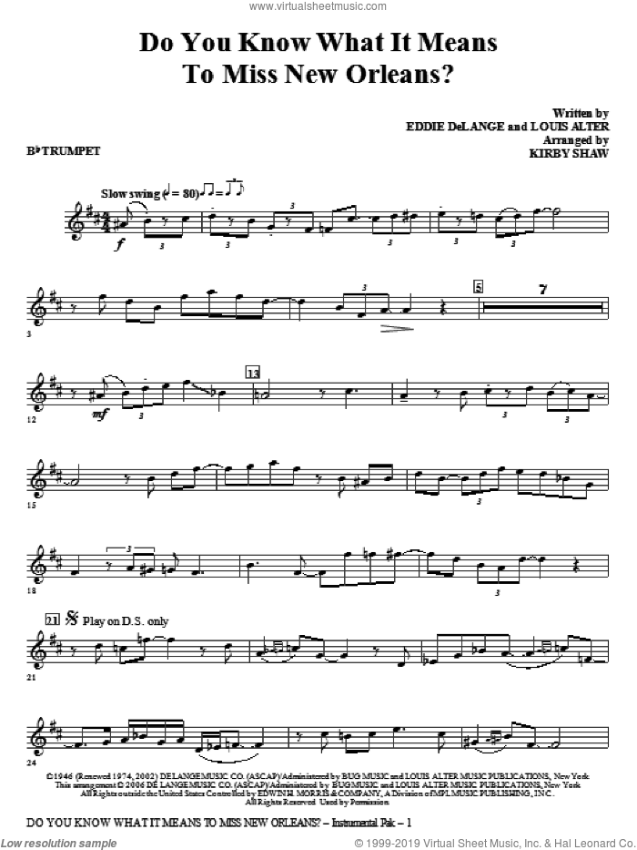 Do You Know What It Means To Miss New Orleans (complete set of parts) sheet music for orchestra/band by Kirby Shaw, Eddie DeLange and Louis Alter, intermediate skill level