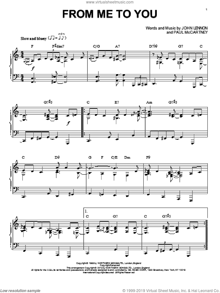 From Me To You [Jazz version] (arr. Brent Edstrom) sheet music for piano solo by The Beatles, John Lennon and Paul McCartney, intermediate skill level