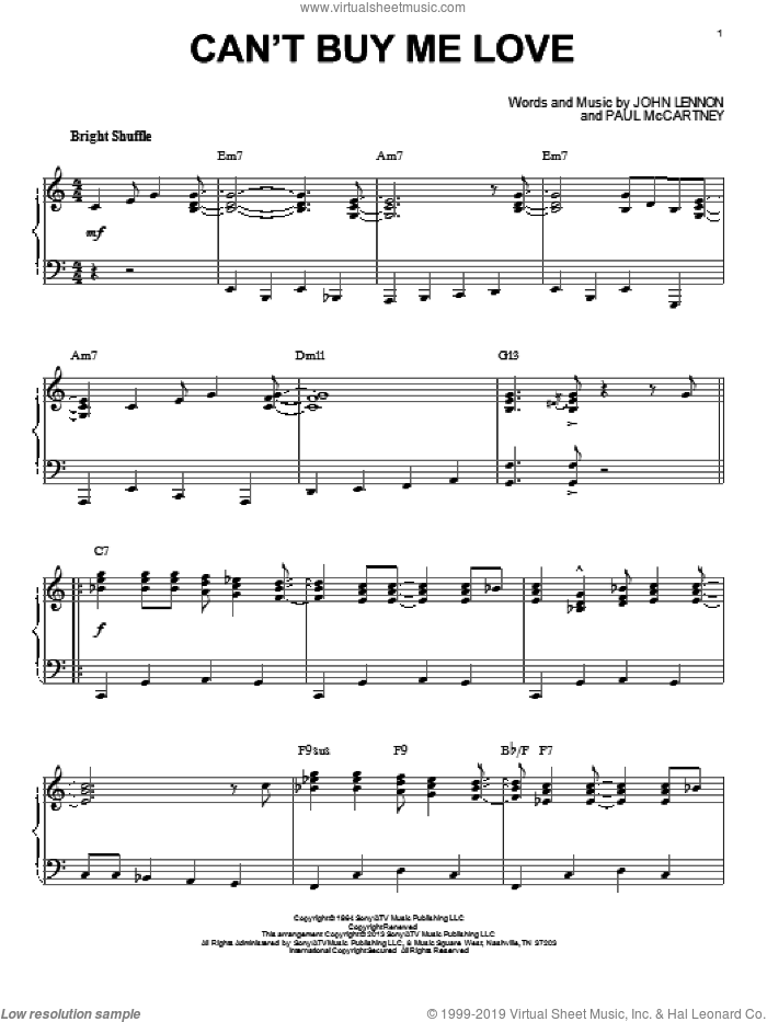 Can't Buy Me Love [Jazz version] (arr. Brent Edstrom) sheet music for piano solo by The Beatles, John Lennon and Paul McCartney, intermediate skill level