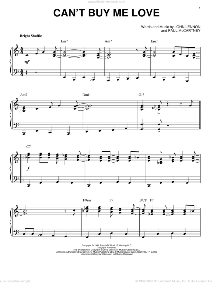 Can't Buy Me Love [Jazz version] (arr. Brent Edstrom) sheet music for piano solo by The Beatles, John Lennon and Paul McCartney, intermediate skill level