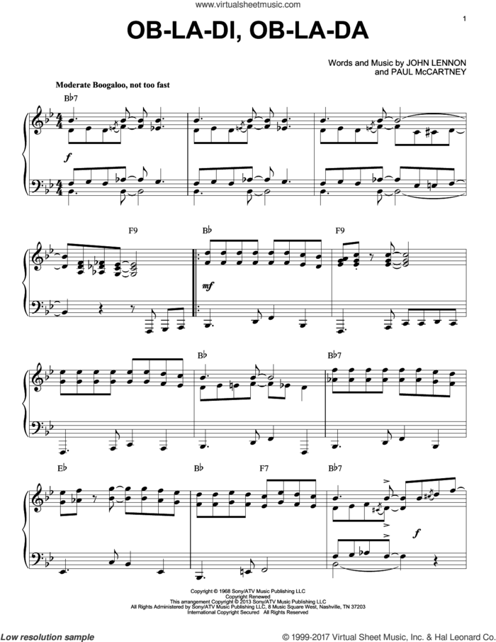 Ob-La-Di, Ob-La-Da [Jazz version] (arr. Brent Edstrom) sheet music for piano solo by The Beatles, John Lennon and Paul McCartney, intermediate skill level