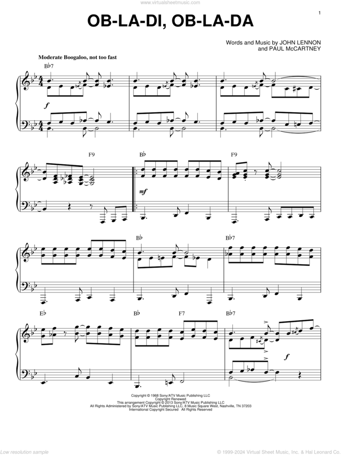 Ob-La-Di, Ob-La-Da [Jazz version] (arr. Brent Edstrom) sheet music for piano solo by The Beatles, John Lennon and Paul McCartney, intermediate skill level