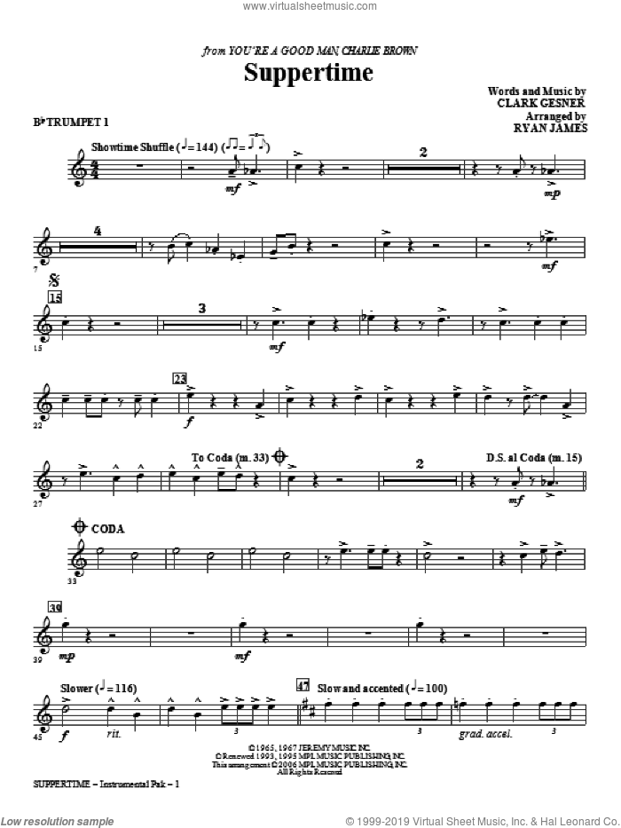 Suppertime (complete set of parts) sheet music for orchestra/band by Clark Gesner and Ryan James, intermediate skill level