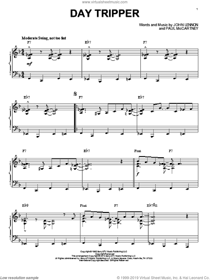 Day Tripper [Jazz version] (arr. Brent Edstrom) sheet music for piano solo by The Beatles, John Lennon and Paul McCartney, intermediate skill level