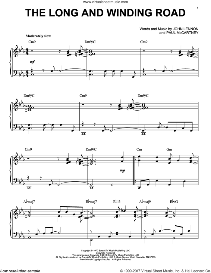 The Long And Winding Road [Jazz version] (arr. Brent Edstrom) sheet music for piano solo by The Beatles, John Lennon and Paul McCartney, intermediate skill level
