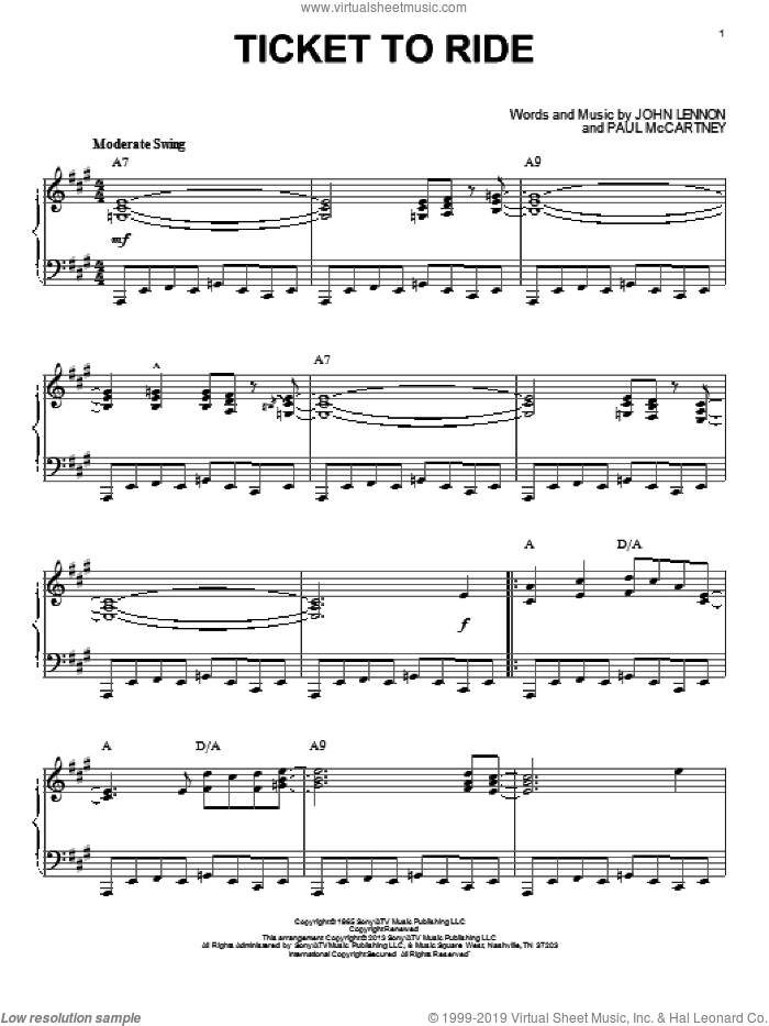 Ticket To Ride [Jazz version] (arr. Brent Edstrom) sheet music for piano solo by The Beatles, John Lennon and Paul McCartney, intermediate skill level