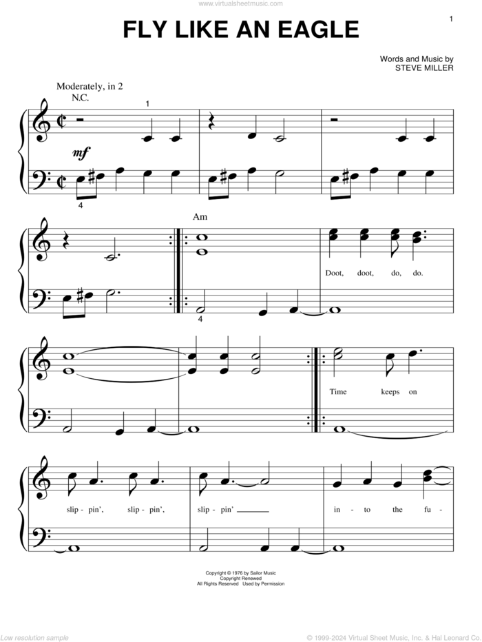 Fly Like An Eagle sheet music for piano solo (big note book) by Steve Miller Band and Steve Miller, easy piano (big note book)