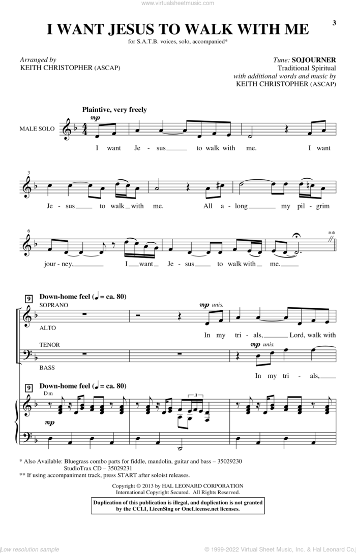 I Want Jesus To Walk With Me sheet music for choir (SATB: soprano, alto, tenor, bass) by Keith Christopher, intermediate skill level