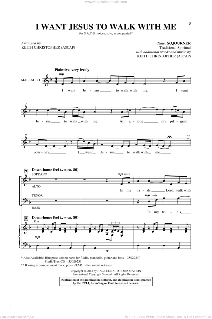 I Want Jesus To Walk With Me sheet music for choir (SATB: soprano, alto, tenor, bass) by Keith Christopher, intermediate skill level