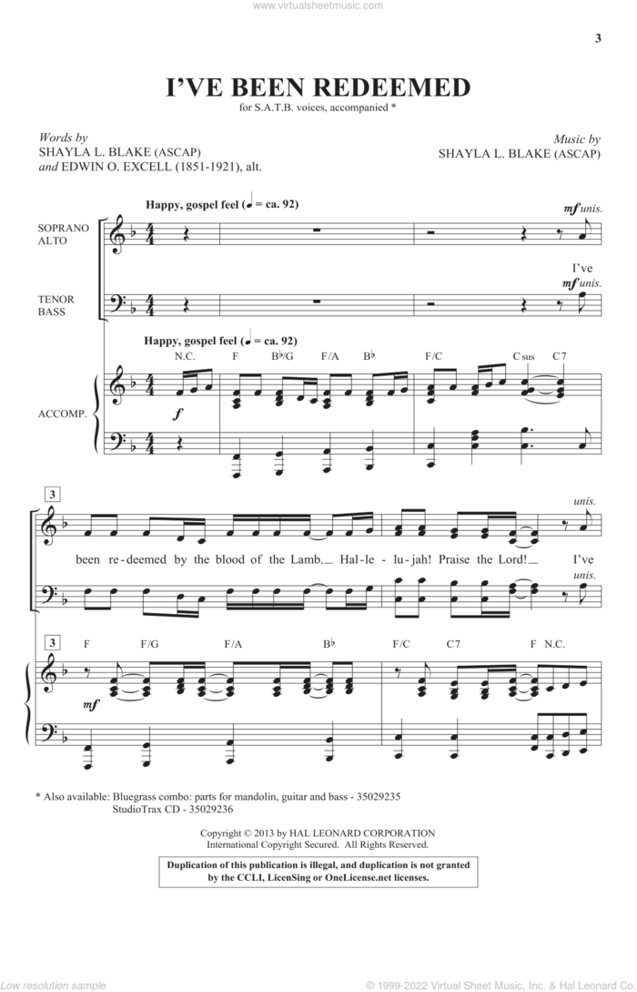I've Been Redeemed sheet music for choir (SATB: soprano, alto, tenor, bass) by Shayla Blake, intermediate skill level