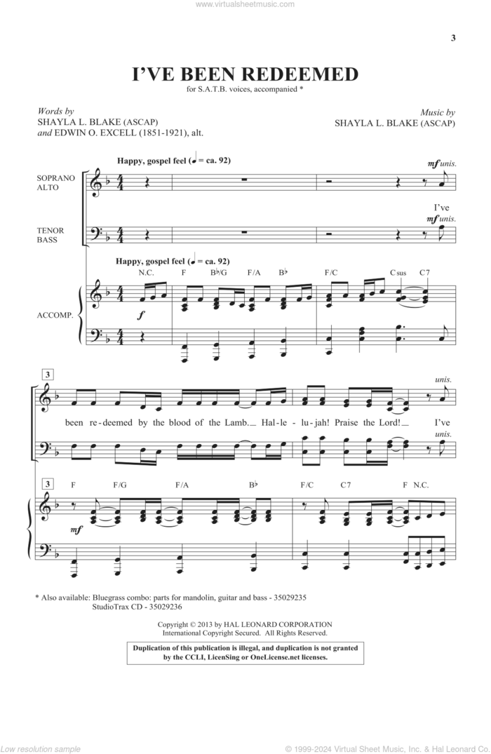 I've Been Redeemed sheet music for choir (SATB: soprano, alto, tenor, bass) by Shayla Blake, intermediate skill level